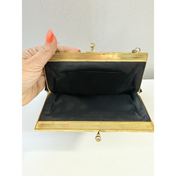 Vintage Petit Point Floral Purse on Black – Gold Frame, Handbag Clutch - Picture 5 of 10